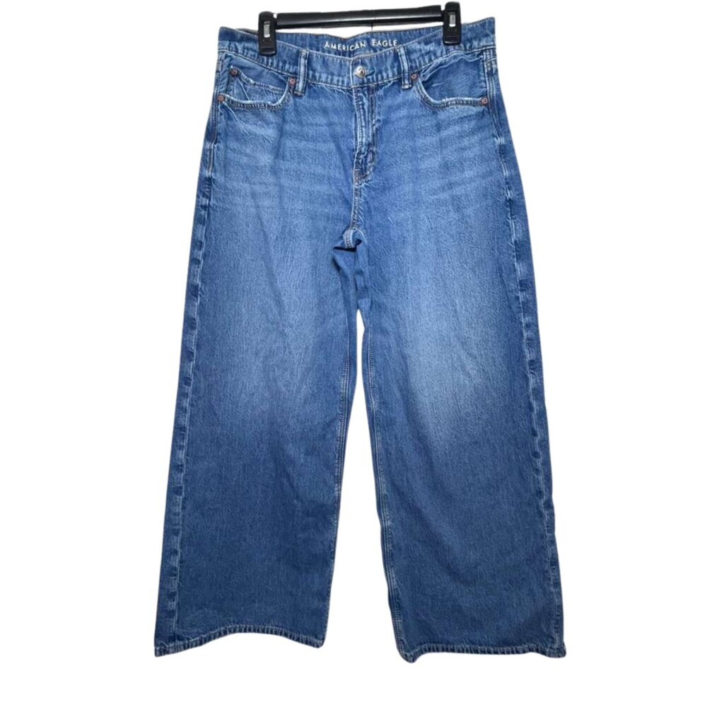 American Eagle Ultra Wide Leg Jeans Women's Size 6 Low-Rise Strigid Denim Long
